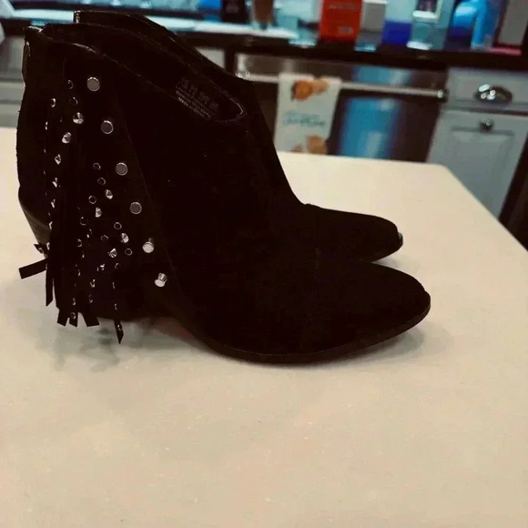 Fergie Women's Bennie Western Boots  w/ Fringe Studded Suede Ankle Sz 7.5 M - Picture 2 of 10